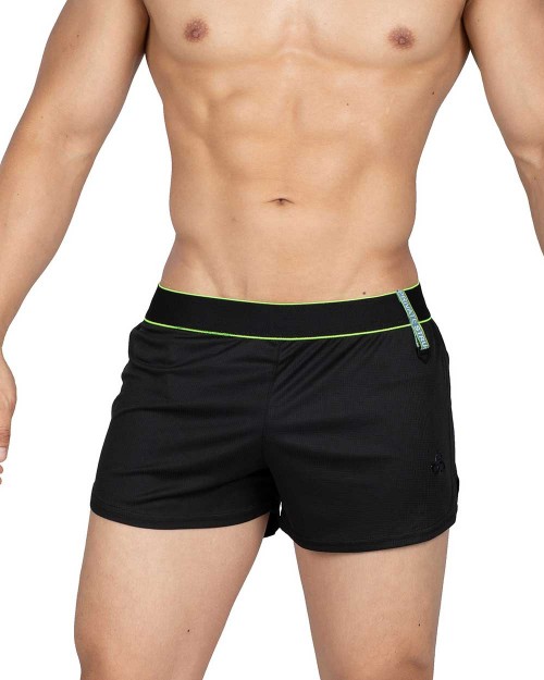 Running Shorts With Inner Pocket - Black Green [4355]