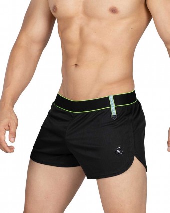 Running Shorts With Inner Pocket - Black Green [4355]