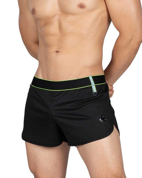 Running Shorts With Inner Pocket - Black Green [4355]