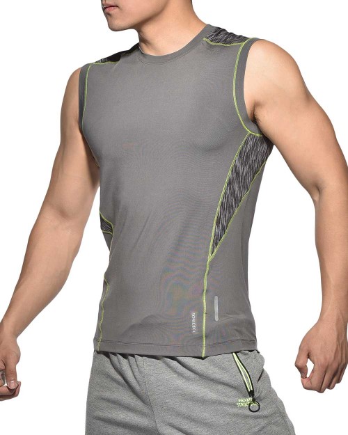 Momentum Construction Gymwear Semi Fit Sleeveless Training Tee-Grey [3469]