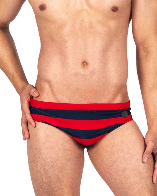 Swimwear Sport Retro Swim Brief-Navy Stripes [4460]