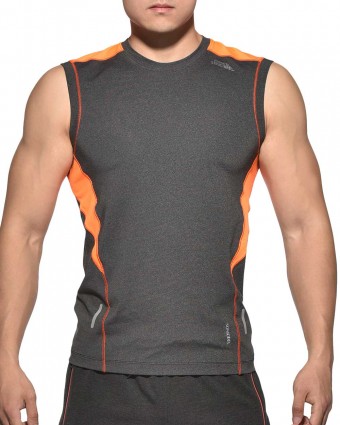 Momentum Construction Gymwear Semi Fit Sleeveless Training Tee-DK Melange [3469]