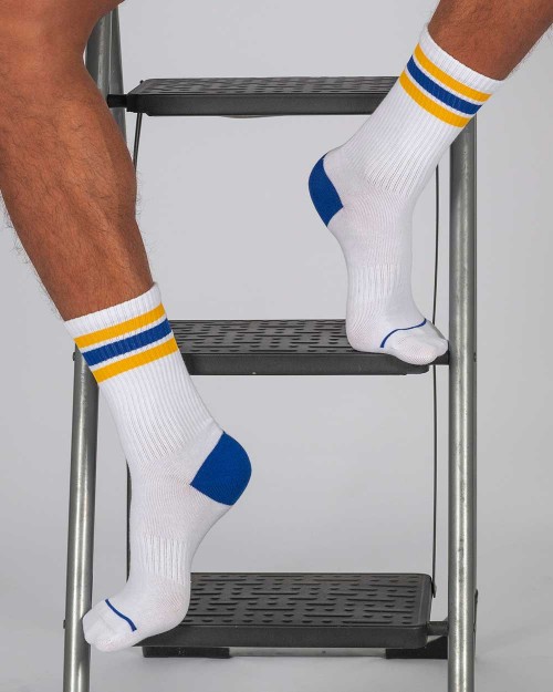 Old School Socks - Yellow Stipes White [4469]